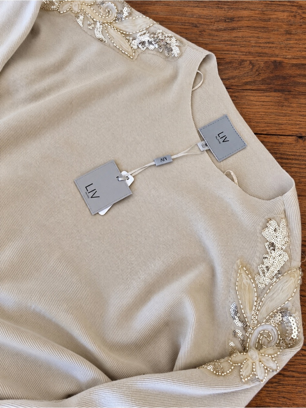 Cream Embellished Shoulder Knit Top